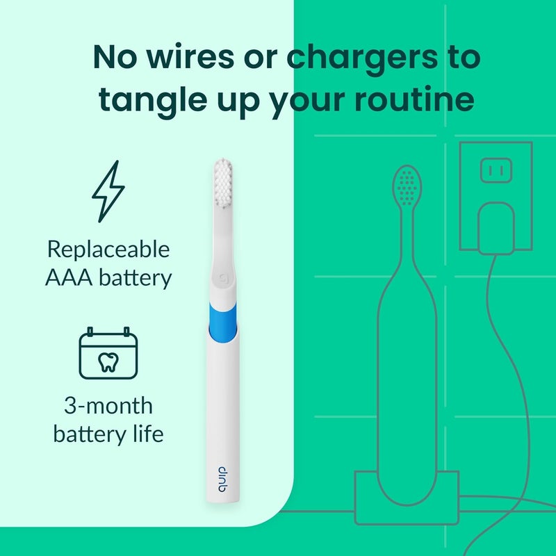 quip Sonic Toothbrush for Adults with Timer - Includes Extra Brush Head and Travel Cover Mount - Electric, Soft Bristle Refill Head, Plastic Handle, 3 Month Battery Life - Travel Toothbrush - Blue - Image 5